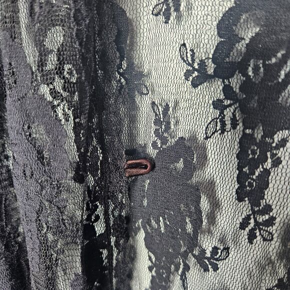 Vtg DELTA BURKE Sheer Black Lace Duster Cardigan 1X Open Robe Whimsygoth Witchy - Picture 5 of 7